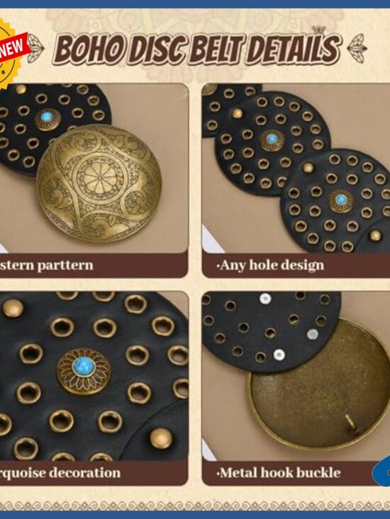 Western Wide Disc Belt Faux Leather Concho Adjustable Sizes Boho Cowgirl main image 7